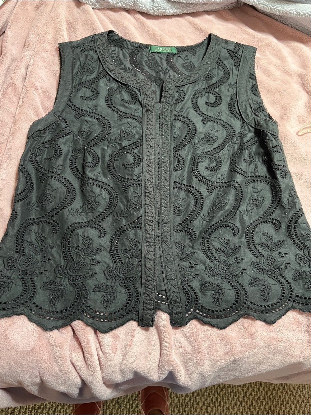 Lauren Ralph Lauren Black Eyelet Lace Sleeveless Camisole